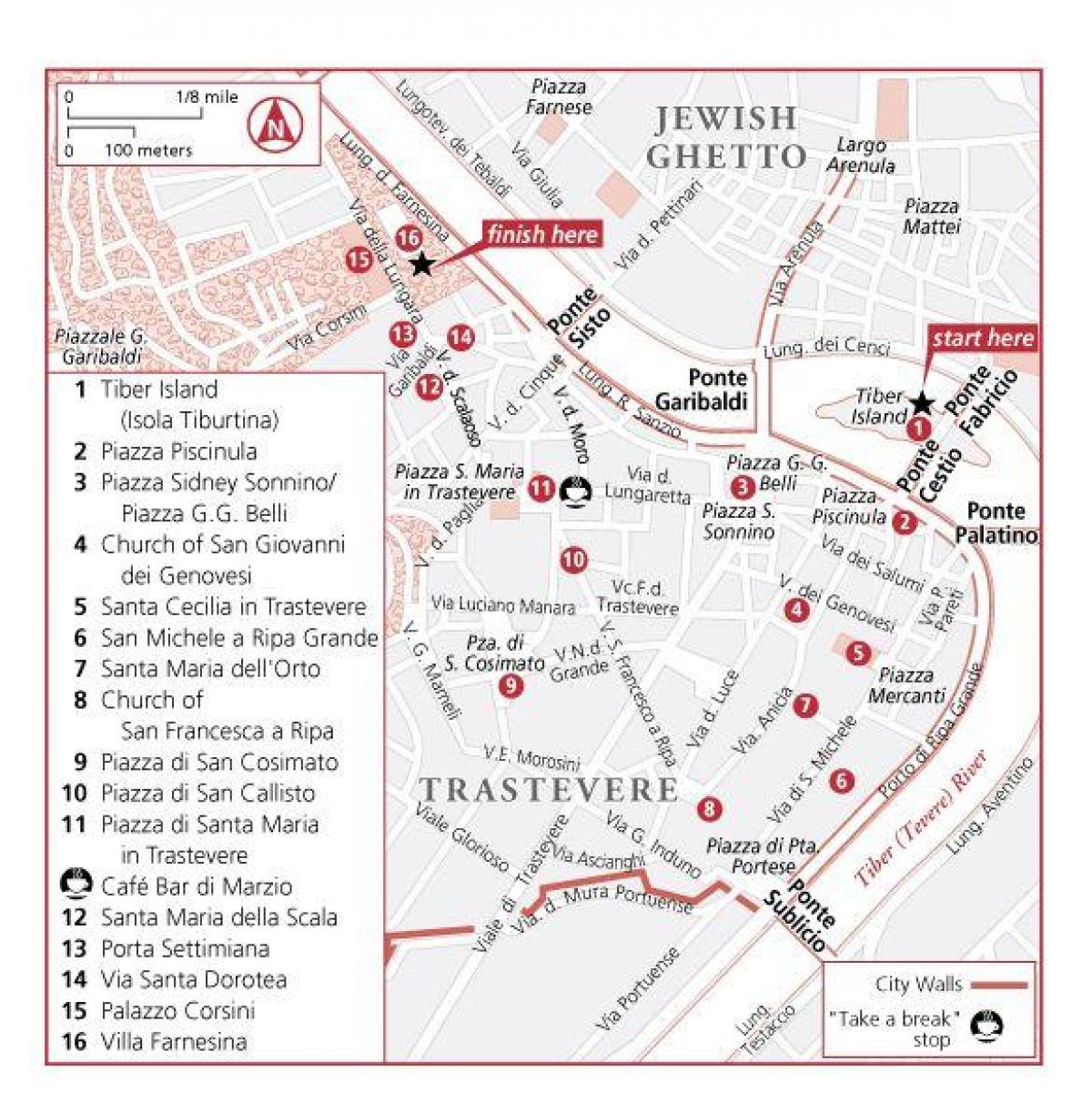 dzielnica Trastevere w Rzymie na mapie