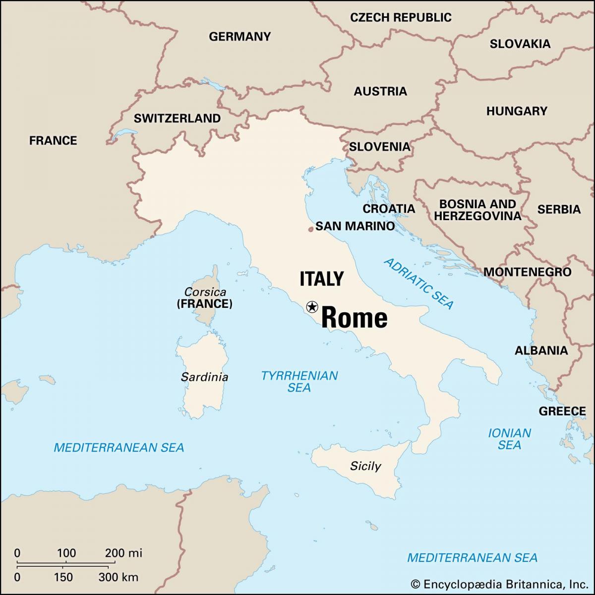 mapa Rzymu, Włoch i okolicy