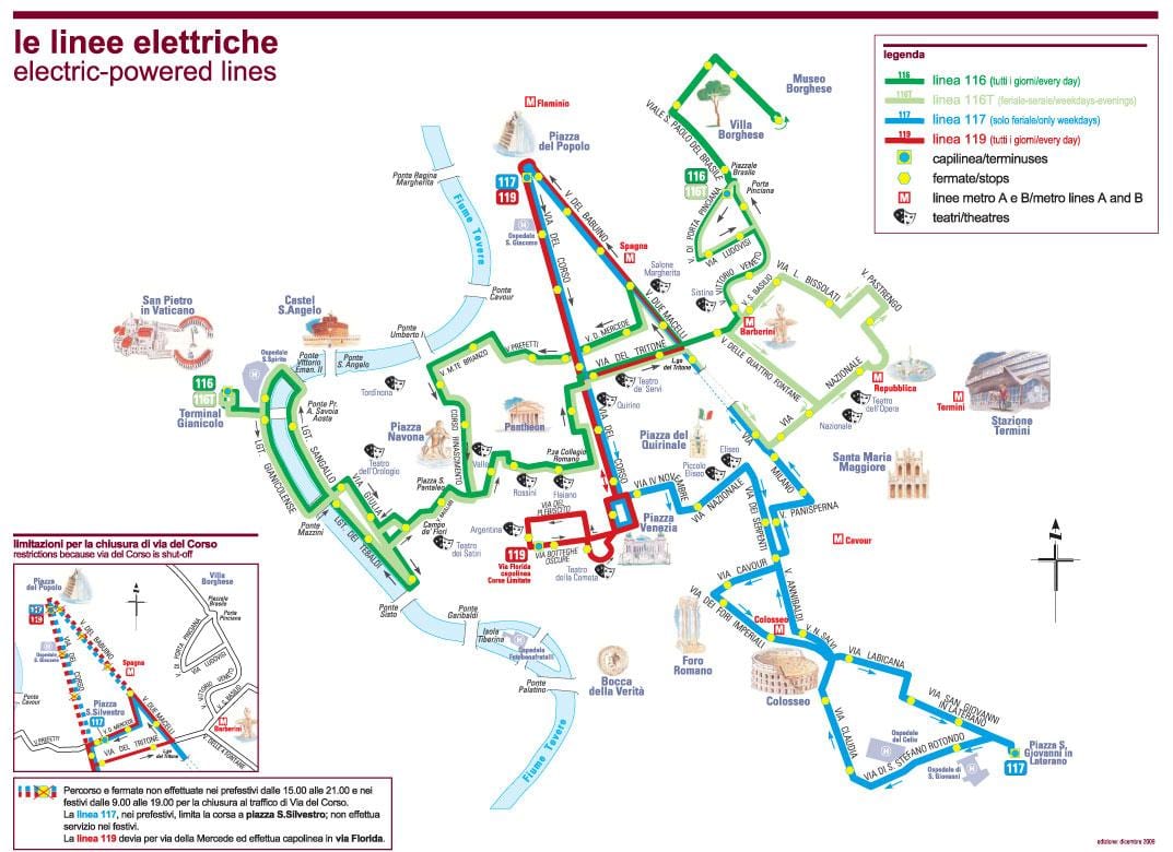 Mapa Rzymu elektryczny autobus