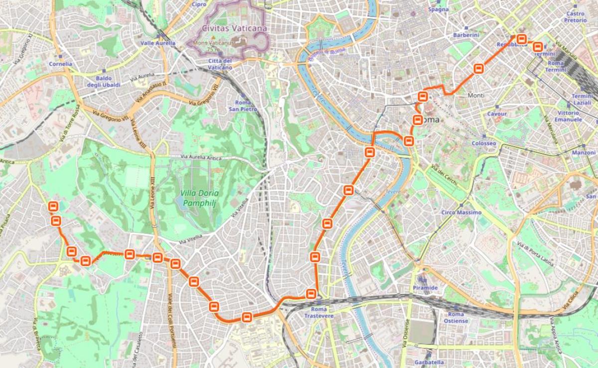 Mapa Rzym h linia autobusowa