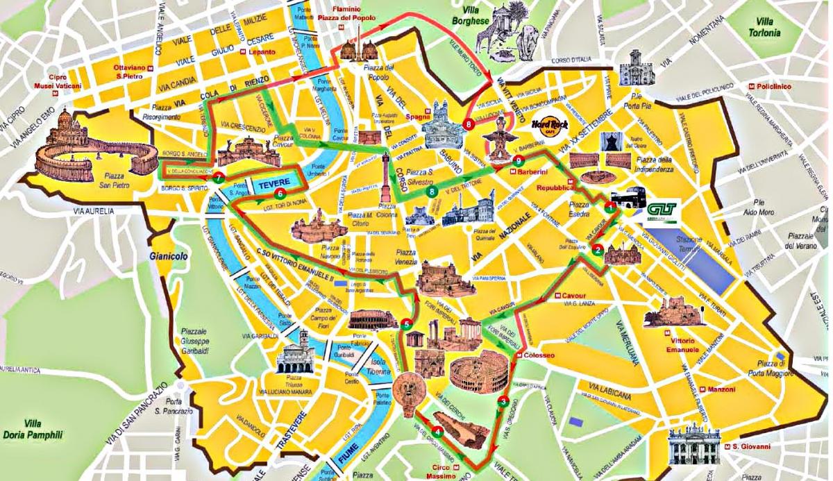 Rzym-hop-hop-off bus tour trasa na mapie