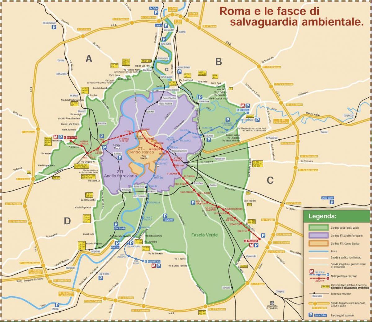 Rzym strefy ЗТЛ mapie