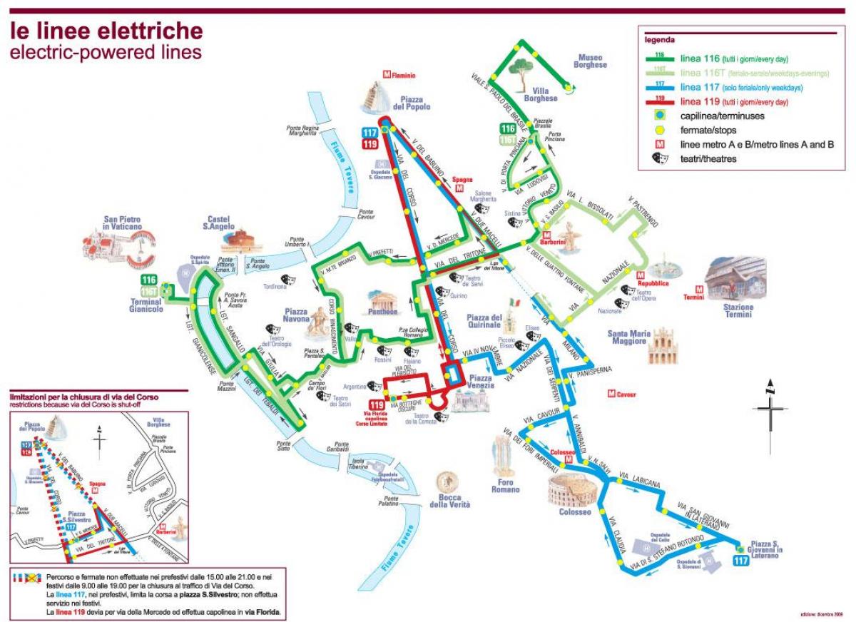 Mapa Rzymu elektryczny autobus 