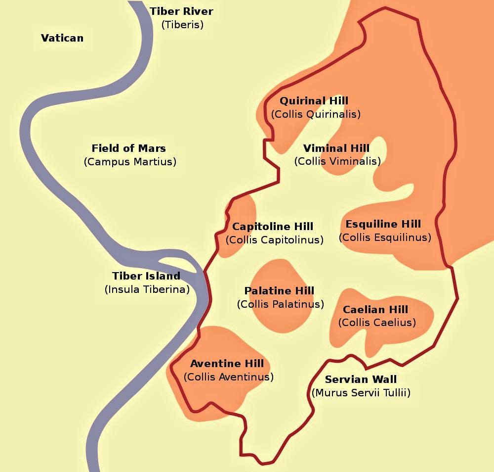 Mapa wzgórz Rzymu